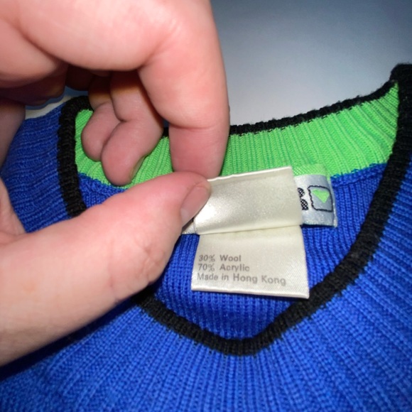 Vintage Obermyer Crew neck blue lime green sweater - Picture 4 of 8